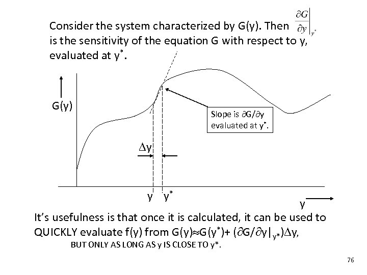 Consider the system characterized by G(y). Then is the sensitivity of the equation G
