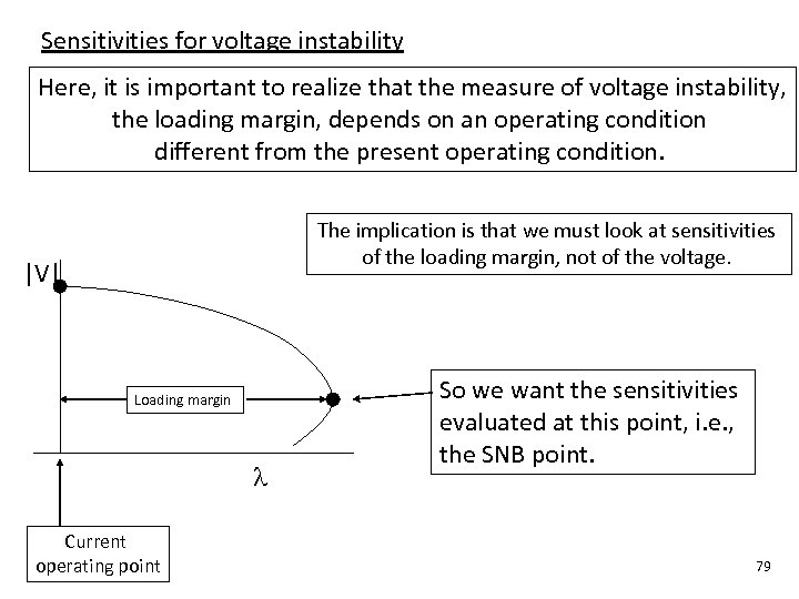 Sensitivities for voltage instability Here, it is important to realize that the measure of