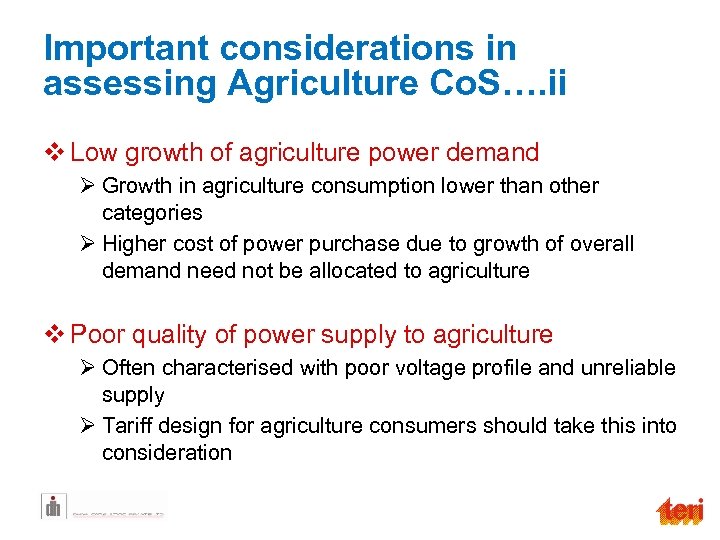 Important considerations in assessing Agriculture Co. S…. ii v Low growth of agriculture power