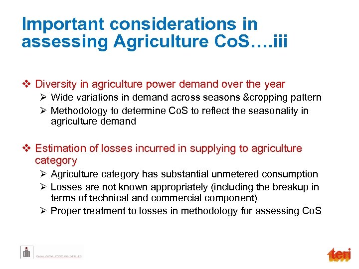 Important considerations in assessing Agriculture Co. S…. iii v Diversity in agriculture power demand