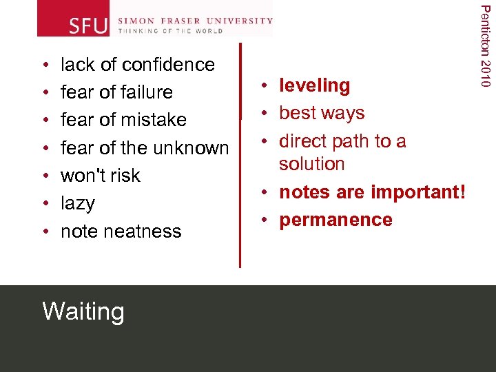 lack of confidence fear of failure fear of mistake fear of the unknown won't