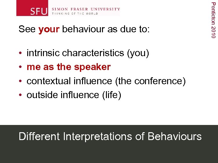  • • intrinsic characteristics (you) me as the speaker contextual influence (the conference)