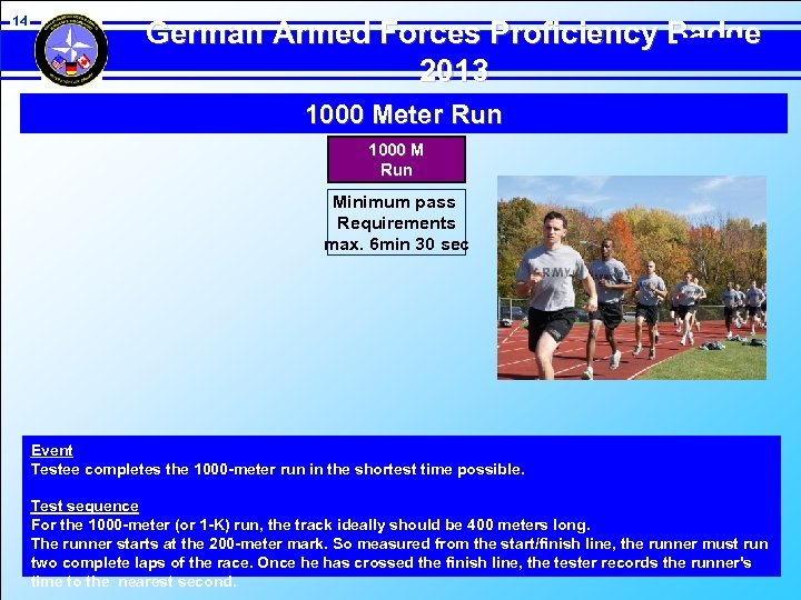 14 German Armed Forces Proficiency Badge 2013 1000 Meter Run 1000 M Run Minimum