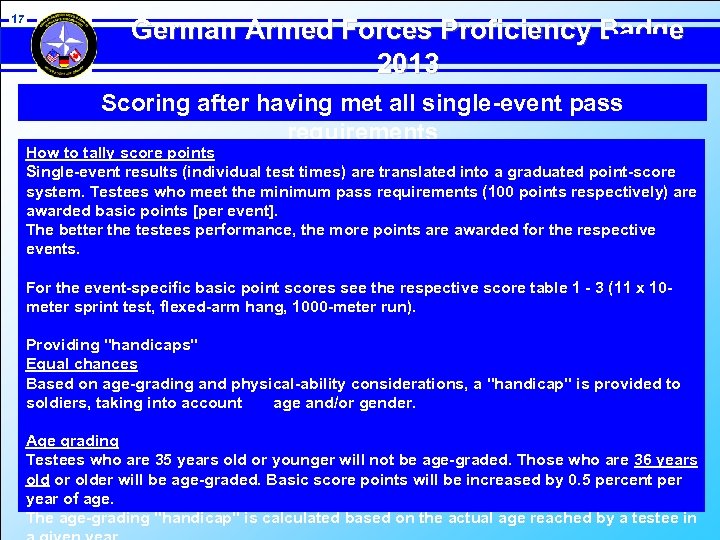 17 German Armed Forces Proficiency Badge 2013 Scoring after having met all single-event pass