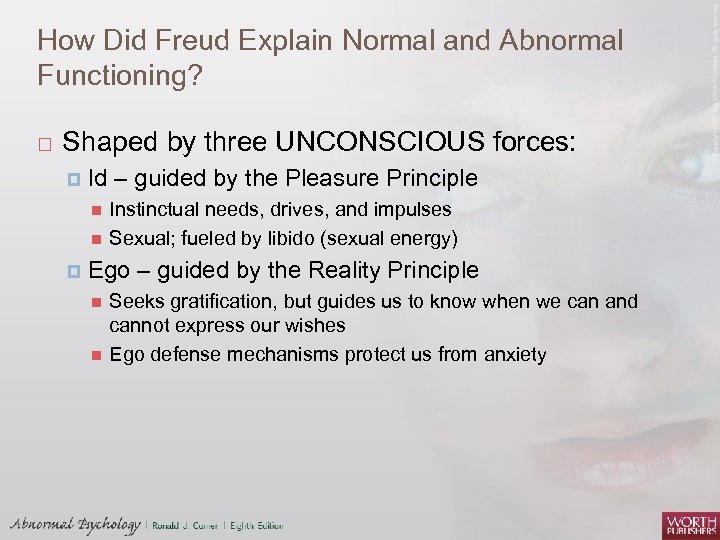 How Did Freud Explain Normal and Abnormal Functioning? Shaped by three UNCONSCIOUS forces: Id