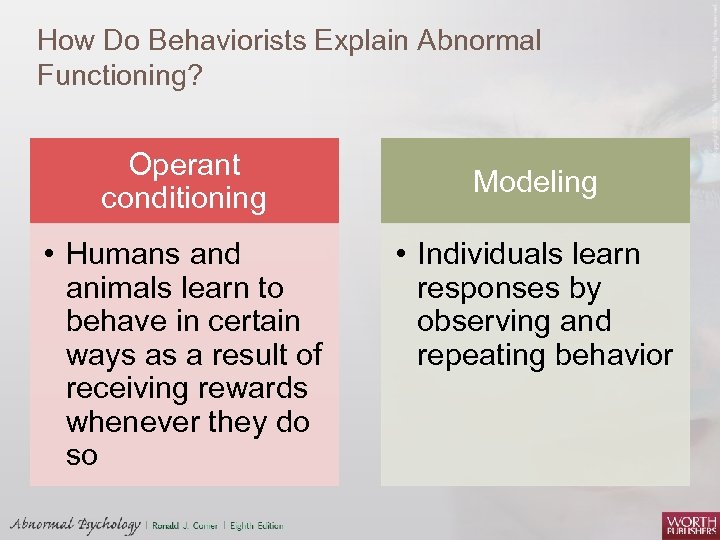 How Do Behaviorists Explain Abnormal Functioning? Operant conditioning • Humans and animals learn to