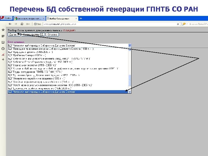 Перечень БД собственной генерации ГПНТБ СО РАН 