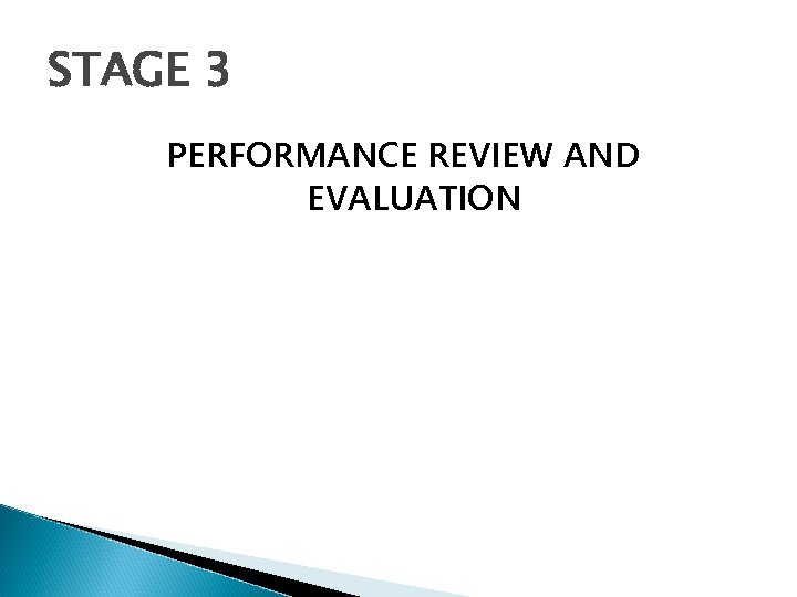 STAGE 3 PERFORMANCE REVIEW AND EVALUATION 