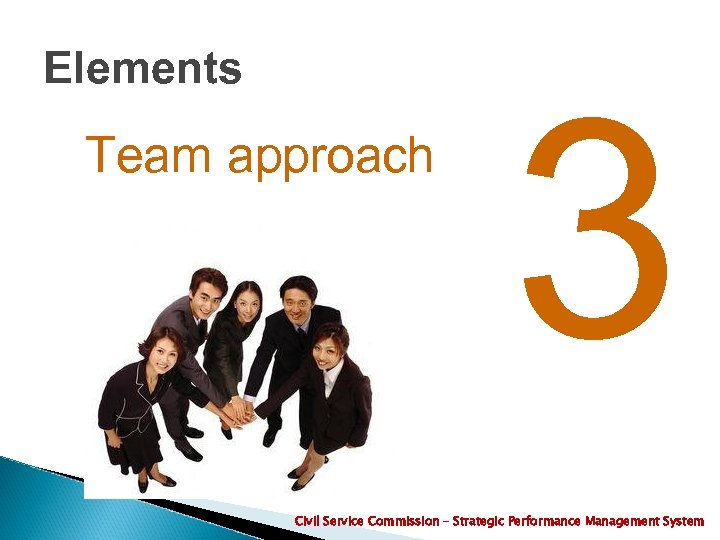 Elements Team approach 3 Civil Service Commission – Strategic Performance Management System 