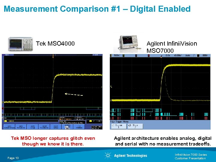 Measurement Comparison #1 – Digital Enabled Tek MSO 4000 Tek MSO longer captures glitch