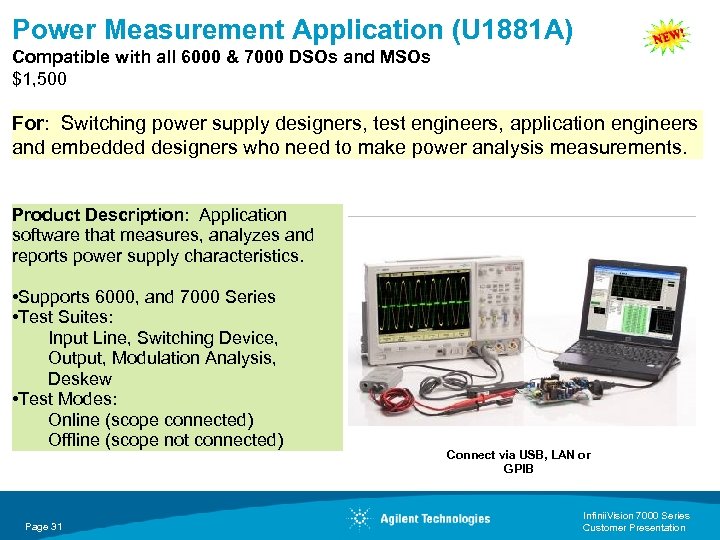 Power Measurement Application (U 1881 A) Compatible with all 6000 & 7000 DSOs and