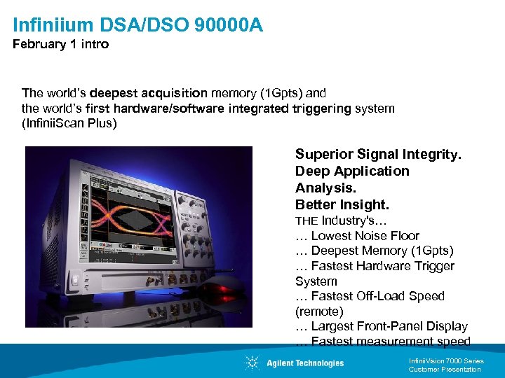 Infiniium DSA/DSO 90000 A February 1 intro The world’s deepest acquisition memory (1 Gpts)