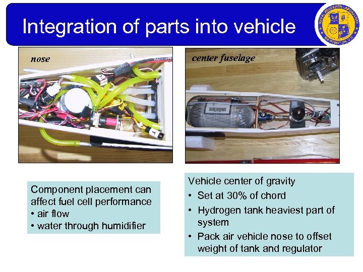 Integration of parts into vehicle nose Component placement can affect fuel cell performance •