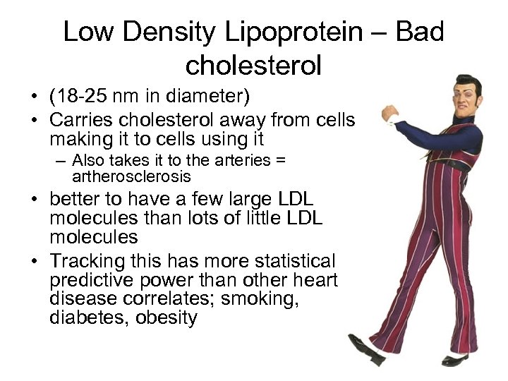 Low Density Lipoprotein – Bad cholesterol • (18 -25 nm in diameter) • Carries