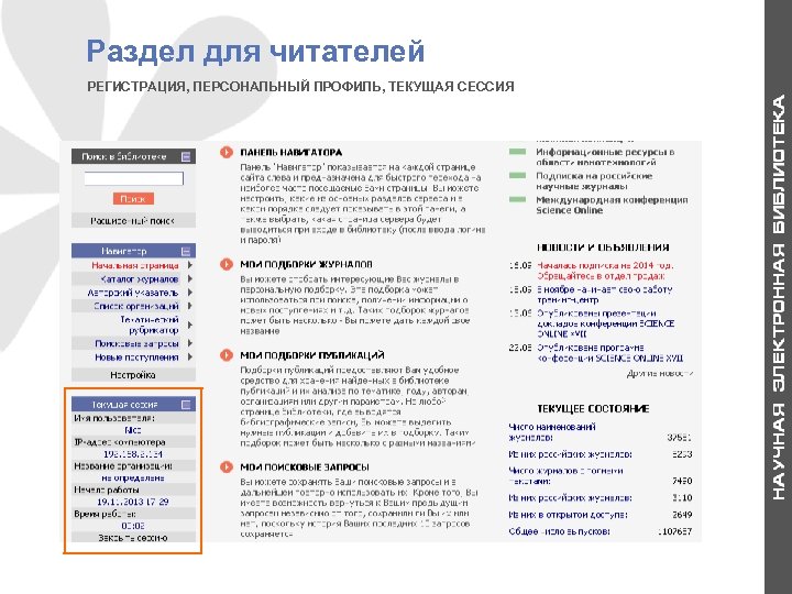 Раздел для читателей РЕГИСТРАЦИЯ, ПЕРСОНАЛЬНЫЙ ПРОФИЛЬ, ТЕКУЩАЯ СЕССИЯ 4 