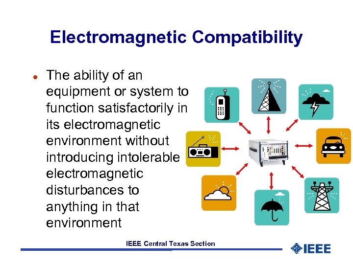 Electromagnetic Compatibility l The ability of an equipment or system to function satisfactorily in