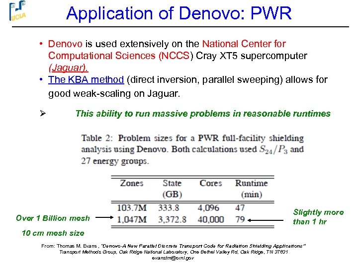 Application of Denovo: PWR • Denovo is used extensively on the National Center for