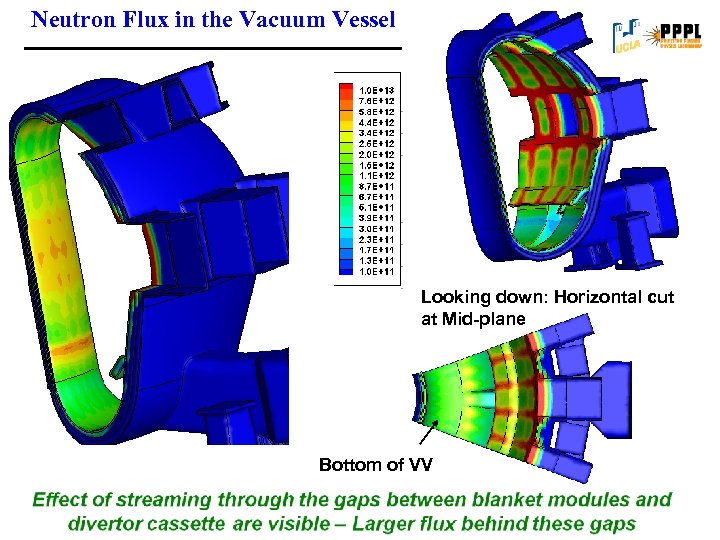 Neutron Flux in the Vacuum Vessel Looking down: Horizontal cut at Mid-plane Bottom of