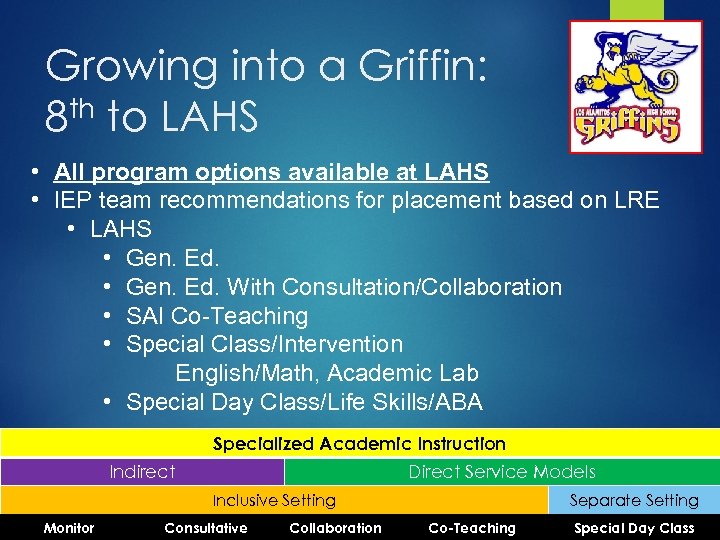 Growing into a Griffin: 8 th to LAHS • All program options available at