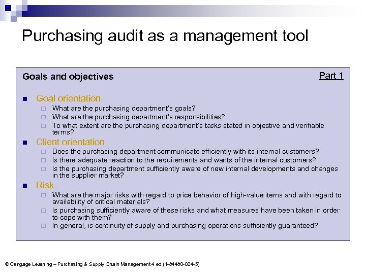 Purchasing audit as a management tool Goals and objectives n Goal orientation ¨ ¨