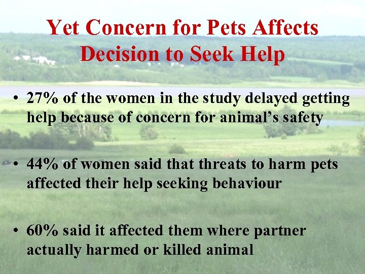 Yet Concern for Pets Affects Decision to Seek Help • 27% of the women