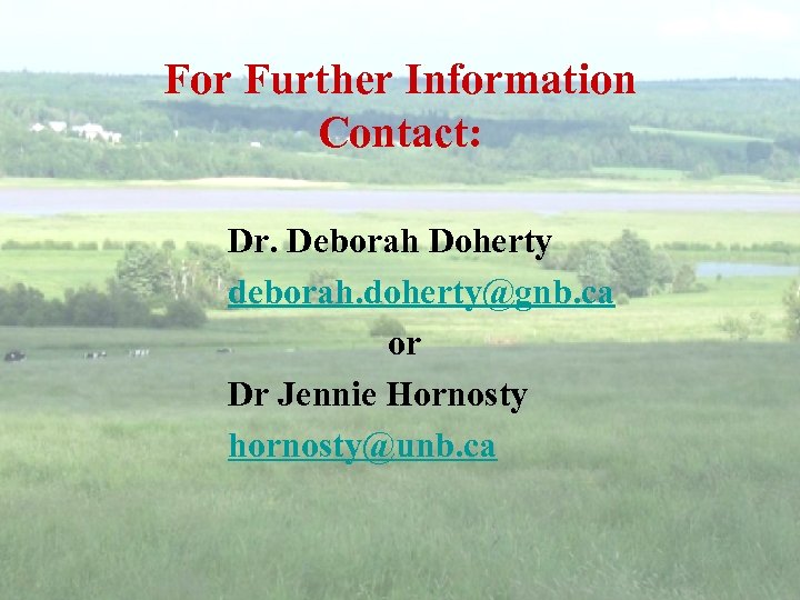 For Further Information Contact: Dr. Deborah Doherty deborah. doherty@gnb. ca or Dr Jennie Hornosty