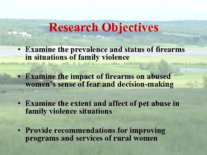 Research Objectives • Examine the prevalence and status of firearms in situations of family