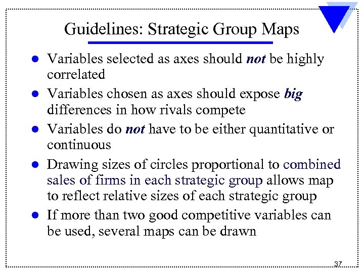Guidelines: Strategic Group Maps l l l Variables selected as axes should not be