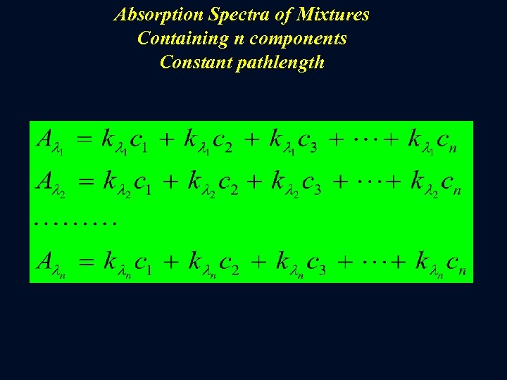 Absorption Spectra of Mixtures Containing n components Constant pathlength 