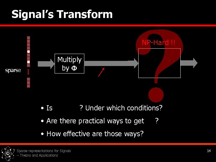 Signal’s Transform NP-Hard !! Multiply by sparse • Is ? Under which conditions? •
