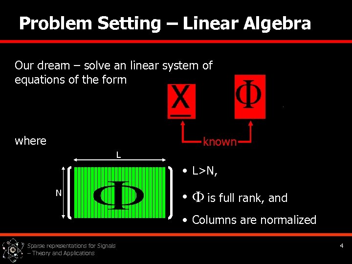 Problem Setting – Linear Algebra Our dream – solve an linear system of equations