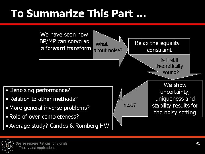 To Summarize This Part … We have seen how BP/MP can serve as What