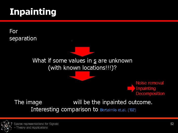 Inpainting For separation What if some values in s are unknown (with known locations!!!)?