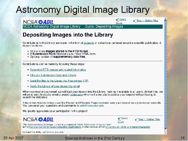Astronomy Digital Image Library 25 Apr 2007 Science Archives in the 21 st Century