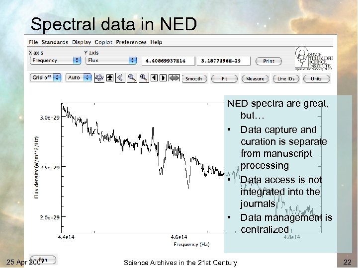 Spectral data in NED spectra are great, but… • Data capture and curation is