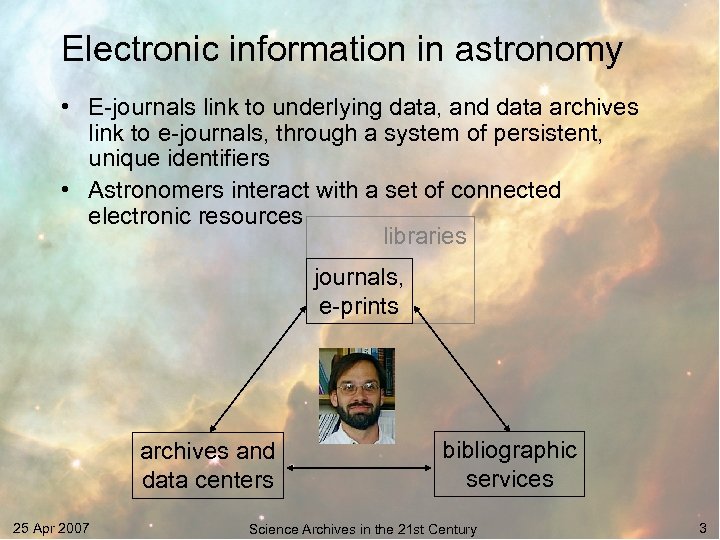 Electronic information in astronomy • E-journals link to underlying data, and data archives link