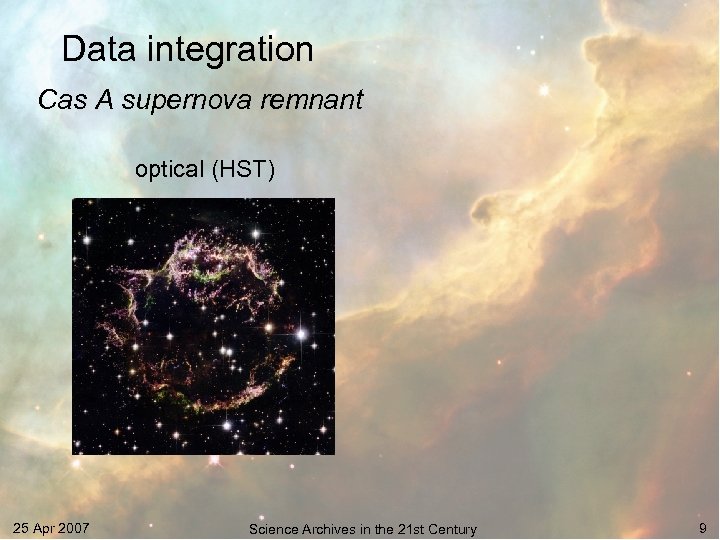 Data integration Cas A supernova remnant optical (HST) 25 Apr 2007 Science Archives in