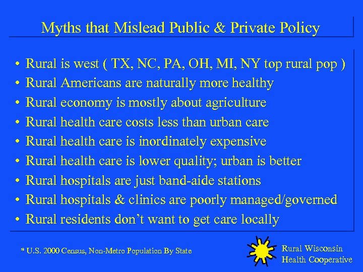 Myths that Mislead Public & Private Policy • • • Rural is west (