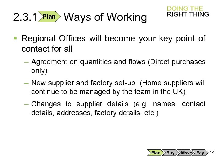 2. 3. 1 Plan Ways of Working § Regional Offices will become your key