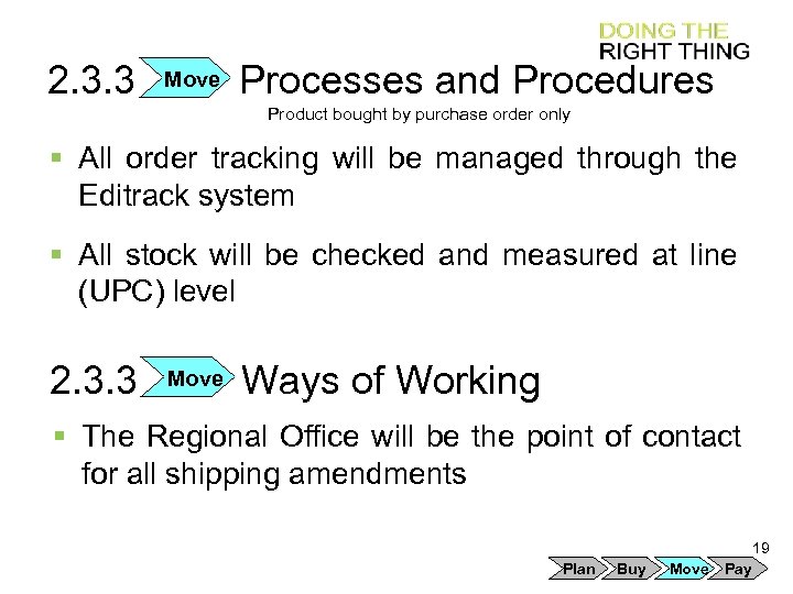 2. 3. 3 Move Processes and Procedures Product bought by purchase order only §