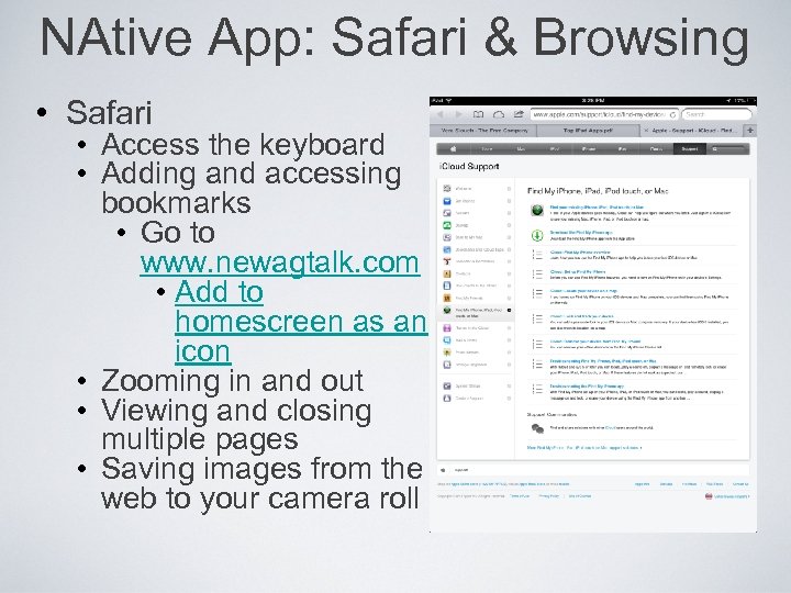 NAtive App: Safari & Browsing • Safari • Access the keyboard • Adding and