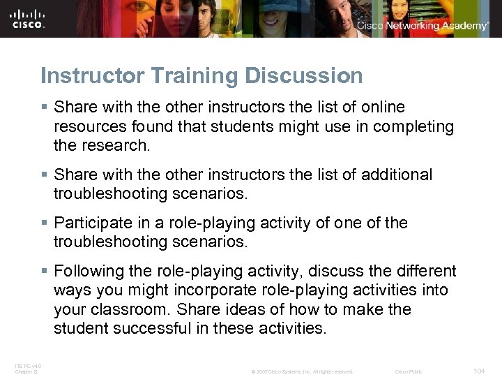 Instructor Training Discussion § Share with the other instructors the list of online resources