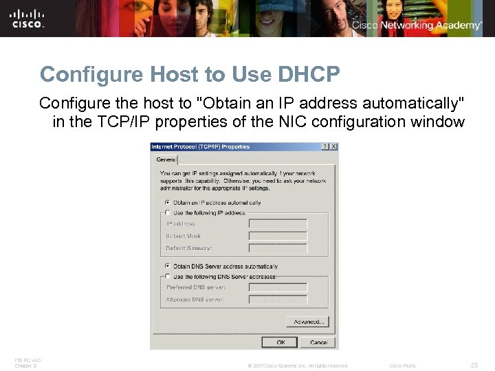 Configure Host to Use DHCP Configure the host to 