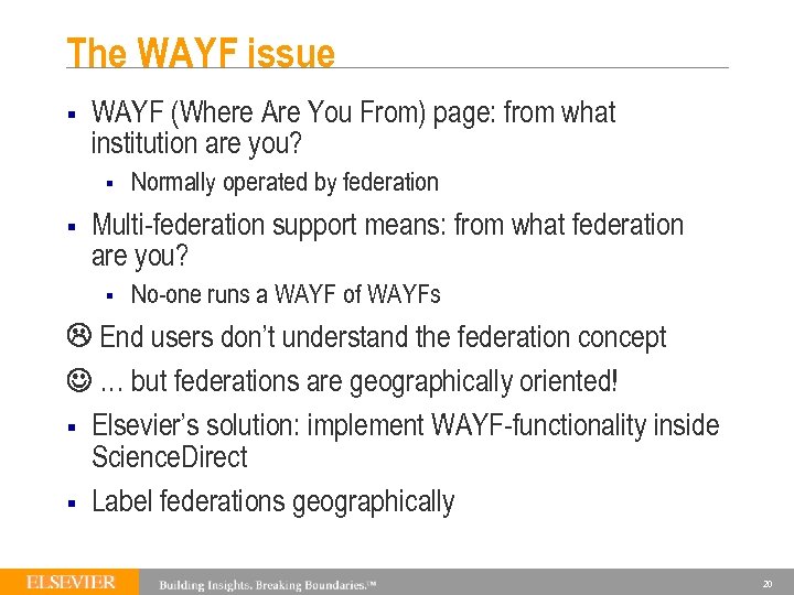 The WAYF issue § WAYF (Where Are You From) page: from what institution are