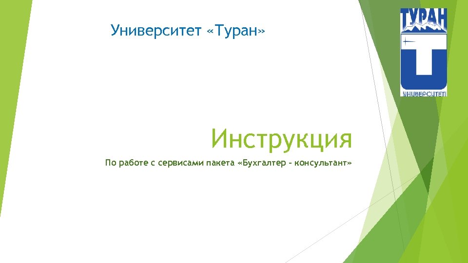 Университет «Туран» Инструкция По работе с сервисами пакета «Бухгалтер – консультант» 