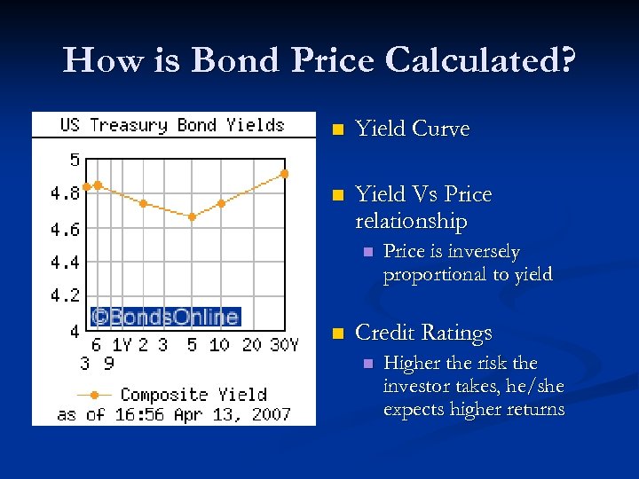 How is Bond Price Calculated? n Yield Curve n Yield Vs Price relationship n