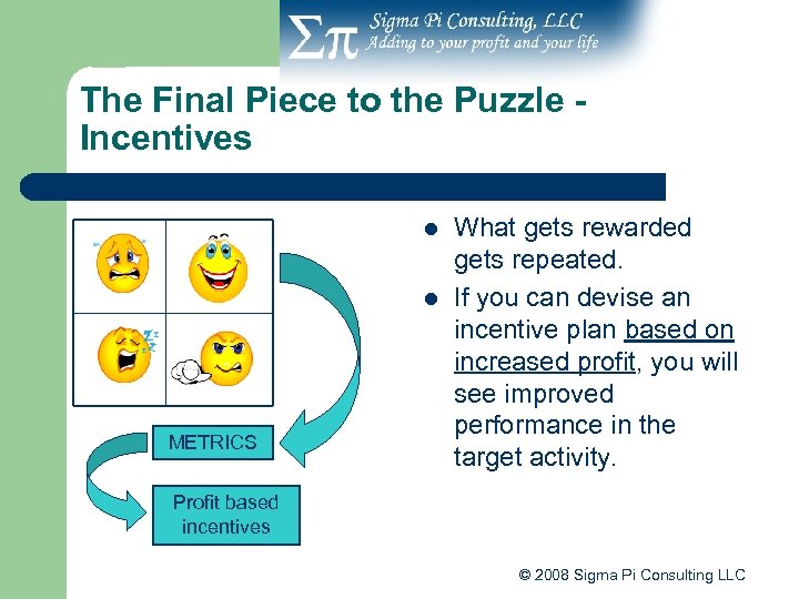 The Final Piece to the Puzzle Incentives l l METRICS What gets rewarded gets