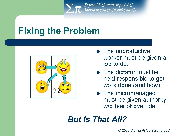 Fixing the Problem l l l The unproductive worker must be given a job