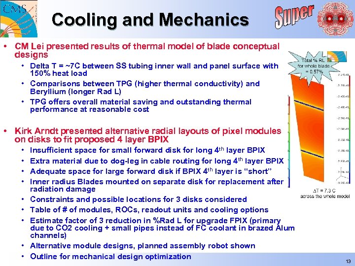 Cooling and Mechanics • CM Lei presented results of thermal model of blade conceptual