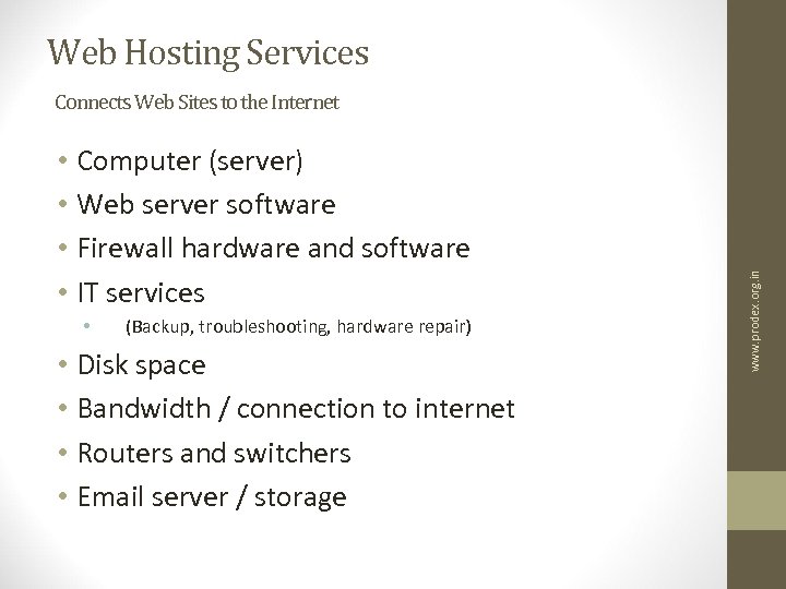 Web Hosting Services • Computer (server) • Web server software • Firewall hardware and